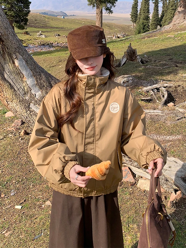 

Ретро-куртка из американского овечьего меха для женщин, утепленная зимняя хлопковая одежда, теплая повседневная куртка на молнии с длинными рукавами