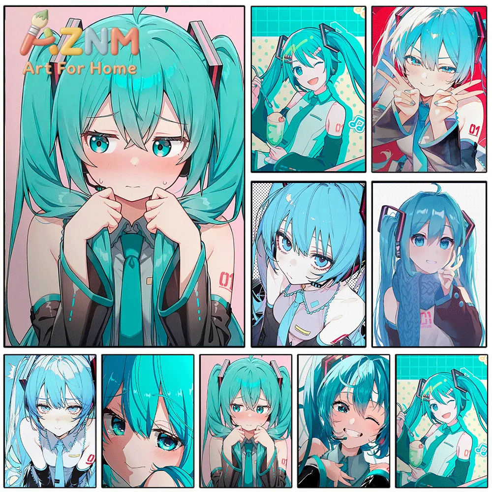 AZNM Hatsune Miku Gothic Sweet Style Canvas Painting, Frameless Canvas Wall Art, Virtual Singer Anime Wall Painting for Bedroo
