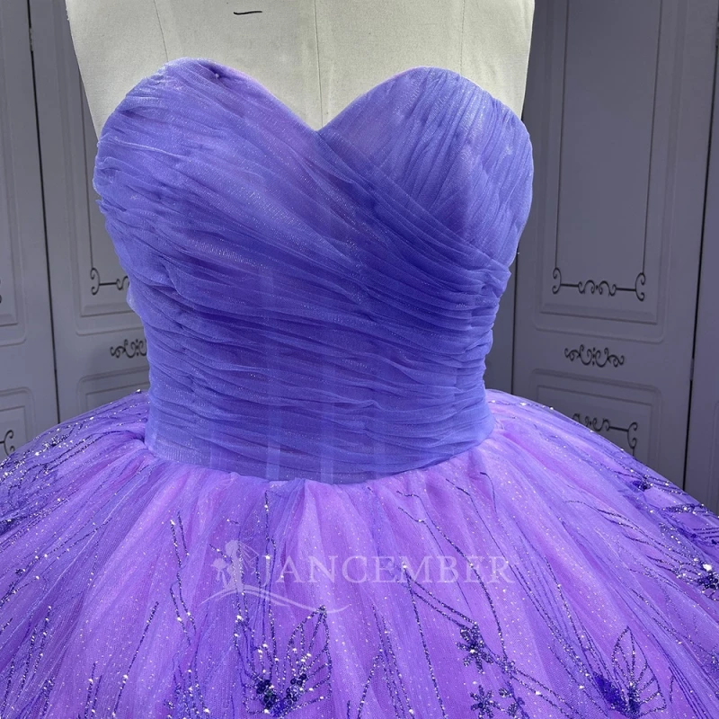 Lavender Shiny Princess Off the Shoulder Sweet 16 Dress Quinceanera Dresses Applique Flower Beading Tull Party Birthday Vestidos