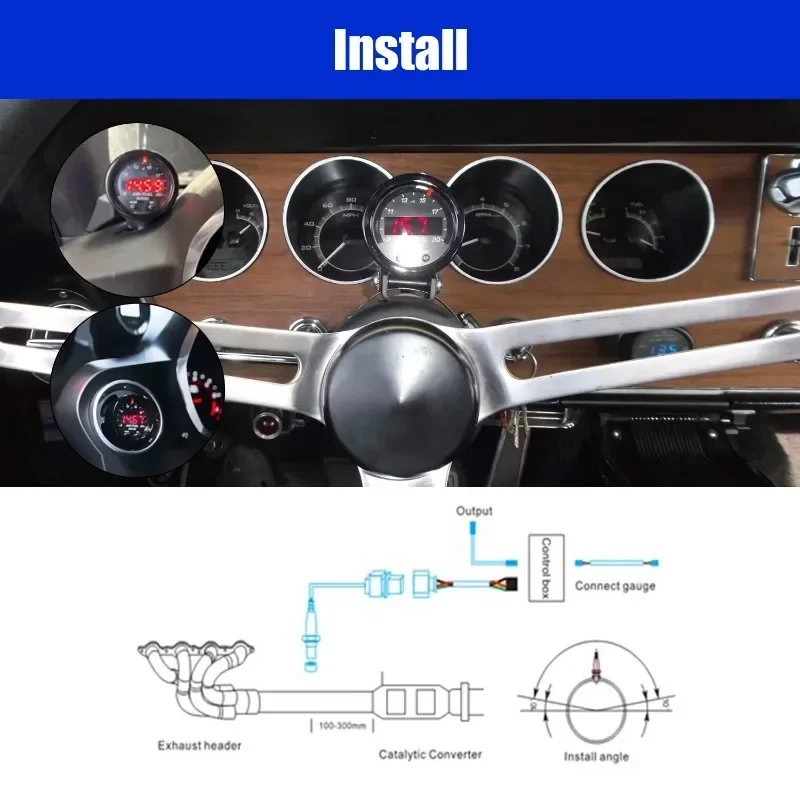 SmCp52mm Digital Air Fuel Ratio Gauge With Wideband O2 Oxygen Sensor 12V Car Air Fuel Monitor Kit