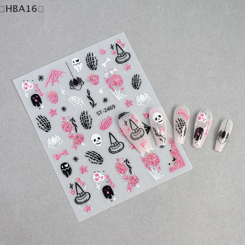 HBA16 Deel3D pegatinas de uñas de Halloween pequeña araña calabaza fantasma divertidas pegatinas de uñas con purpurina decoración de uñas Festival deslizadores de manicura