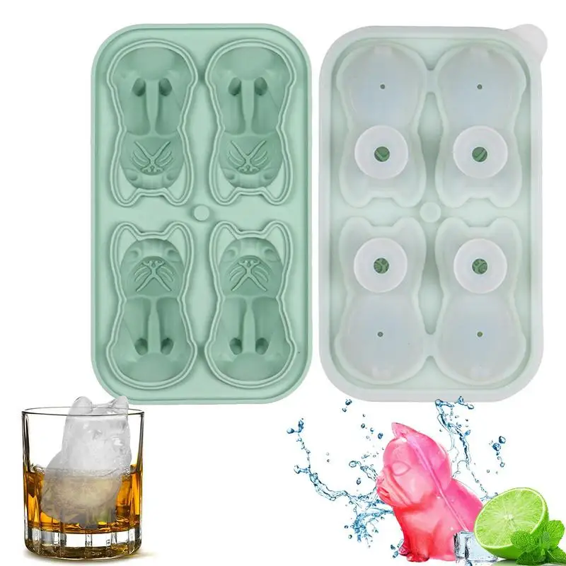 

Silicone Ice Cube Tray Bulldog 4 Cavity Bulldog Drink Tray Fun Shape Ice Cube Maker Bulldog Dog Shape Molds For Chilled Drinks