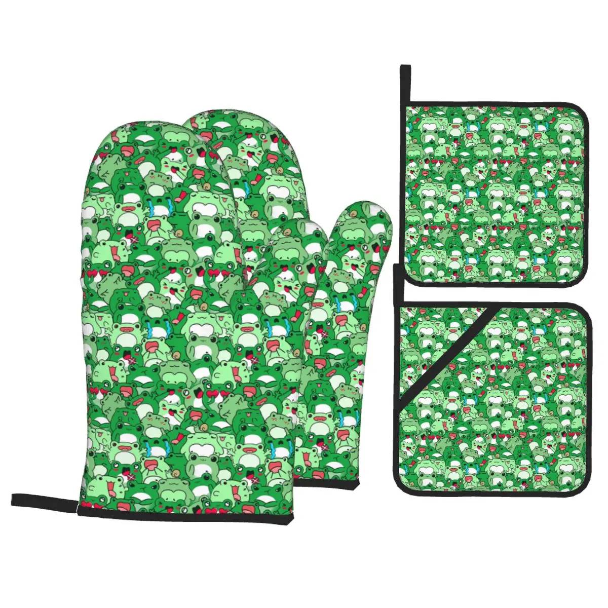 Crowded Cute Frog Pattern Oven Mitts and Pot Holder Sets of 4 for Baking Kitchen Cooking Grilling Resistant Non-Slip Gloves