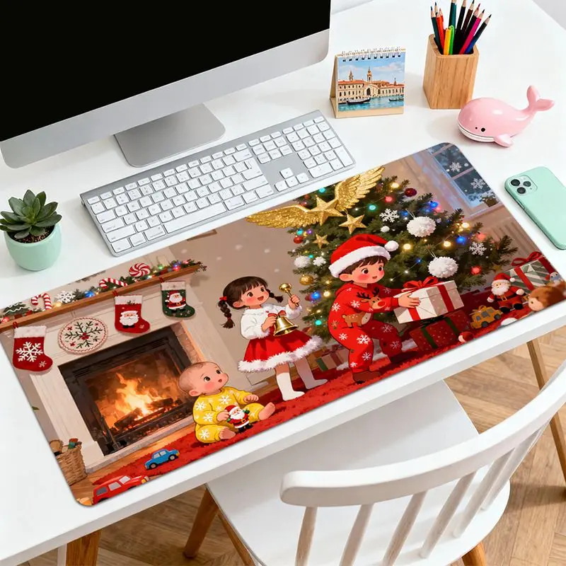 VIKAMA Christmas Fireplace Kids Gifts Desk Mat Mouse Pad Quick Dry Machine Washable Study Instrument Station Mat Home Decor