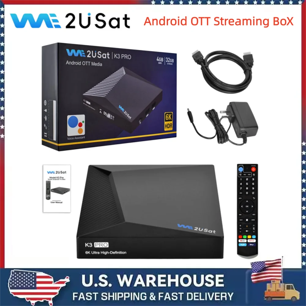 We2USat K3 Pro Android Smart TV Box Streaming Media Player Build in WiFi+Voice Remote Control Better Than Vseebox V5 PRO Free Ch
