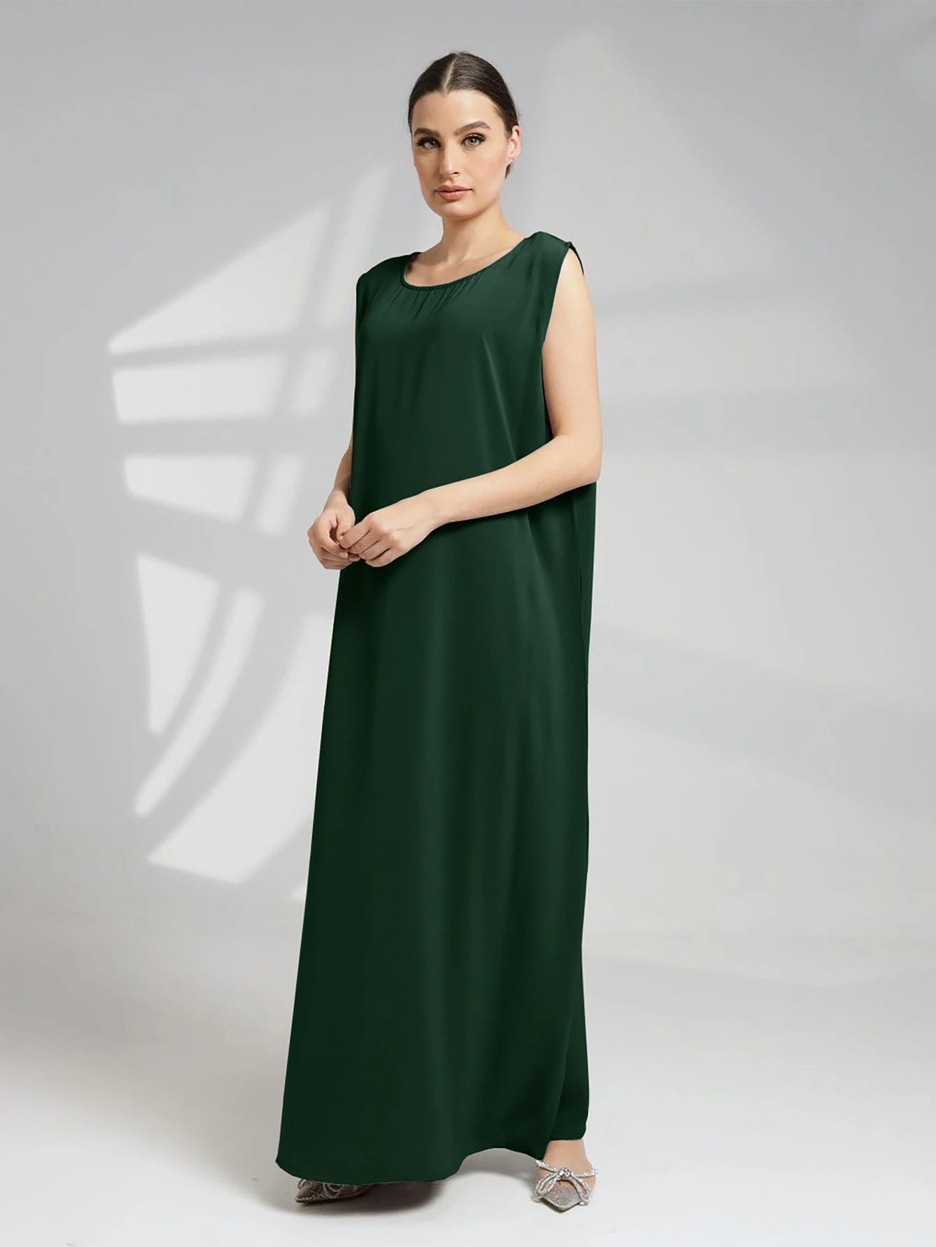 Nova camada de base de cor pura colete dr solto casual interior wear dr a linha longo verão dr redondo neline svel