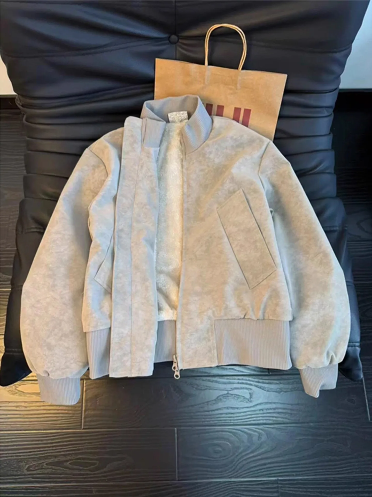 

K ey Окрашенная искусственная кожа Flight Jaet Хлопок Мужское зимнее повседневное пальто с мехом ягненка Теплый свободный крой Long Sve