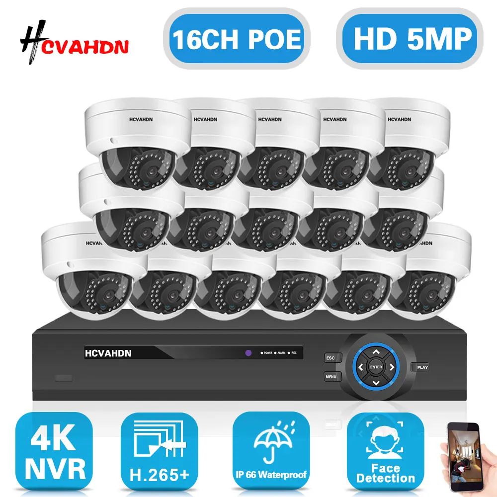 

H.265 16CH 5MP CCTV POE Dome Camera Set 4K NVR Kit Outdoor Waterproof POE IP Security Surveillance Camera System Kit 8CH XMEYE