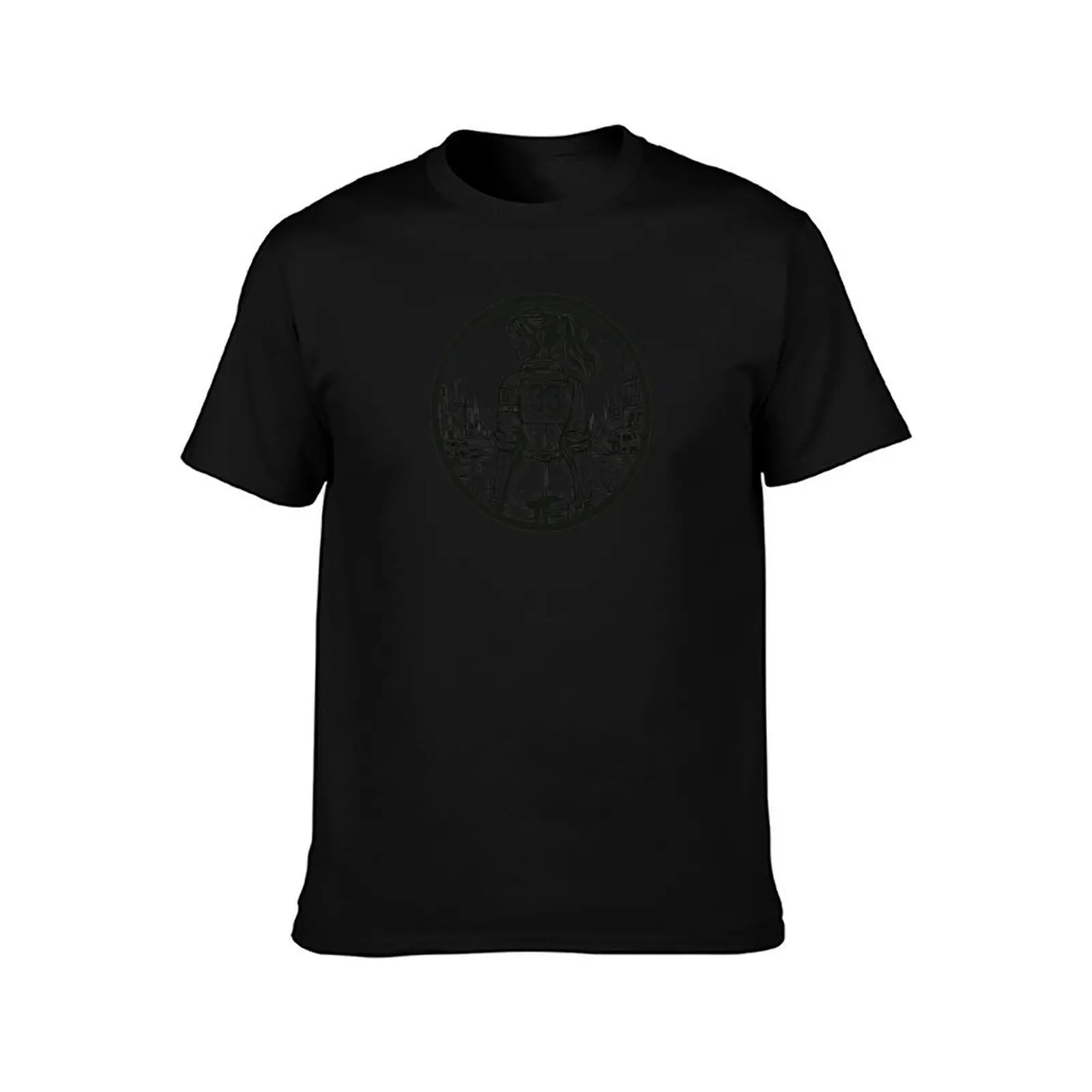 A Lone Figure at a Dystopian Landscape - Line Art - Post Apocalyptic T-Shirt Plus Size Solid Color T-Shirt