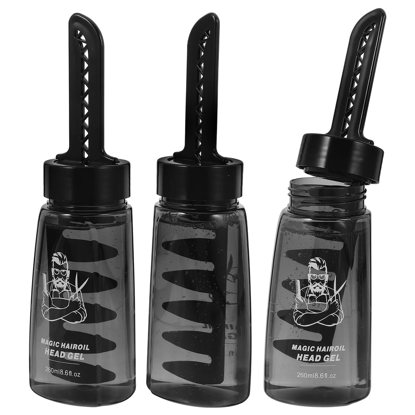 

3Pcs Hair Gel Applicator Bottles Plastic Refillable Hair Styling Gel Bottle Comb for Men Barber Hairdresser Use