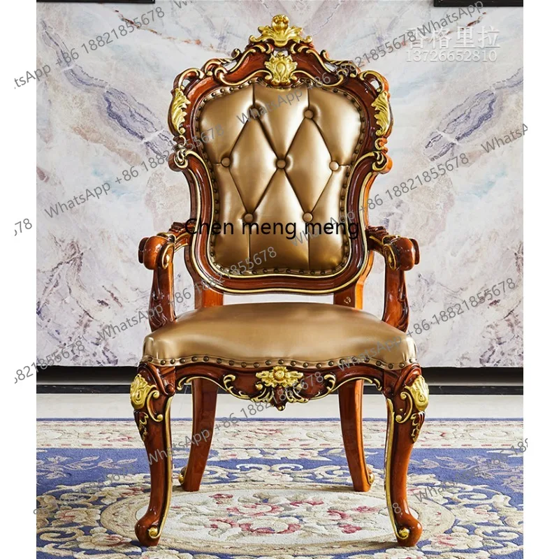 

European solid wood dining chair luxury restaurant leather armchair antique home study chair