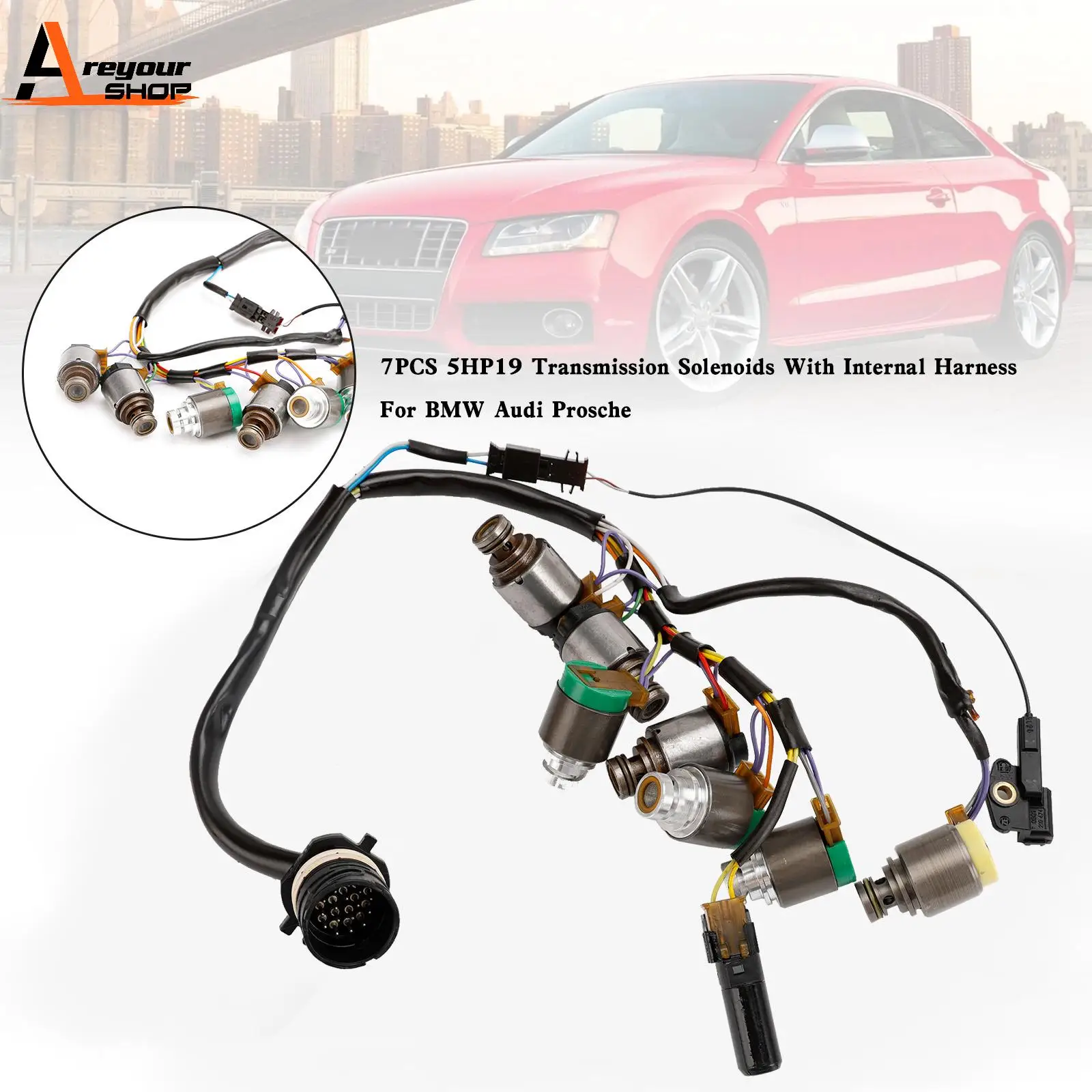 

Areyourshop 7PCS 5HP19 Transmission Solenoids With Internal Harness for BMW Audi Prosche car accessories