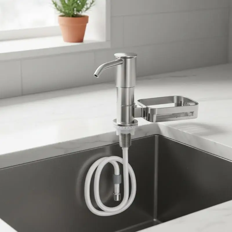 Waterproof Kitchen Sink Dish Soap Dispenser Set 360° Rotatable Spout Sponge Tray for Wet Sink Countertop Area