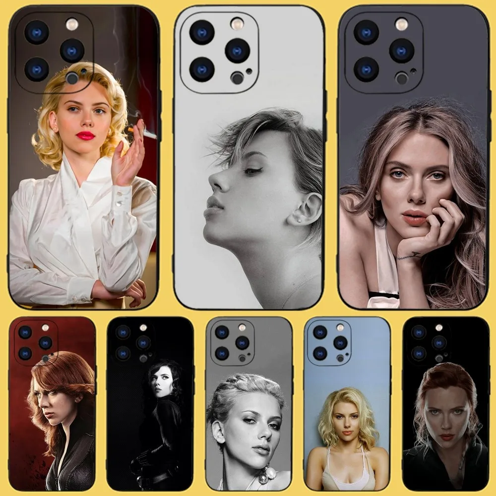 

S-Scarlett Johansson Phone Case For iPhone 15,14,13,12,11 Plus,Pro,Max,XR,XS,X,7,8 Plus,SE,Mini Black Silicone Soft