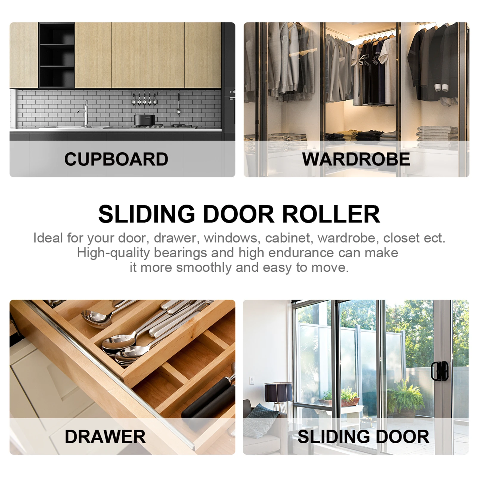 

4 Pairs Sliding Door Wheel Stainless Steel Roller Wardrobe Pulley Closet Doors High Quality Bearings Silent Smooth Move
