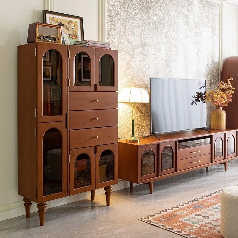 

wood display cabinet French bookcase living room side cabinet Nordic dining side cabinet storage European bookshelf