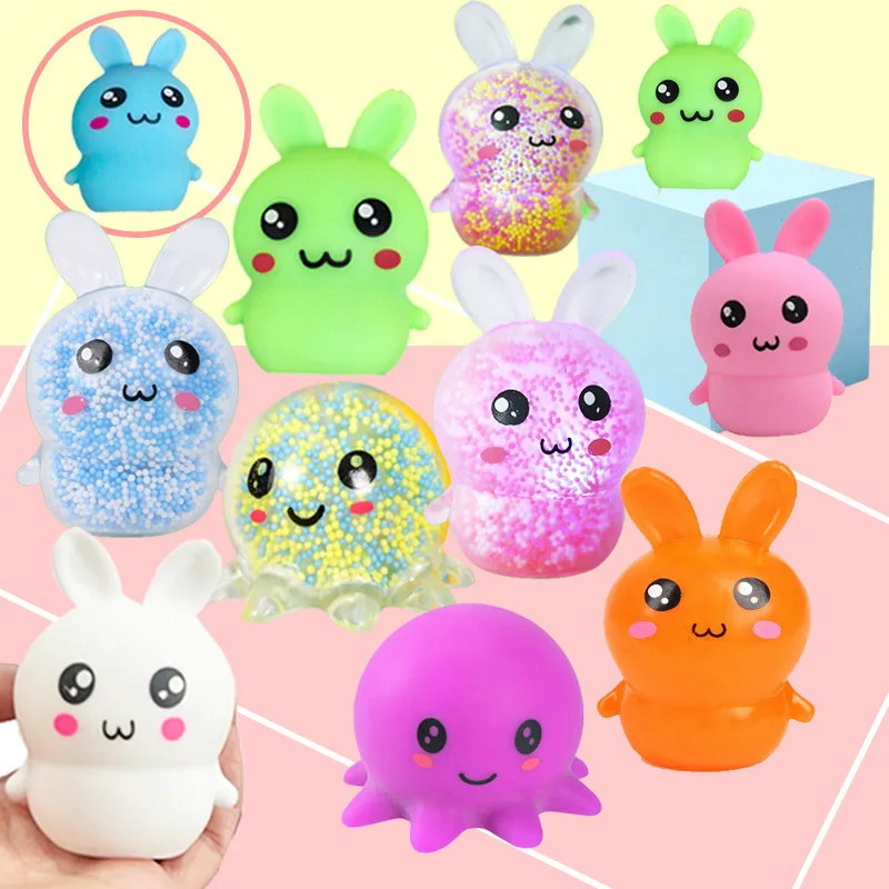 Squishy Bunny Stress Balls with Light Stress Relief Toy Girls Kids Fidget Toys Colorful Rabbit for Easter Basket Stuffers