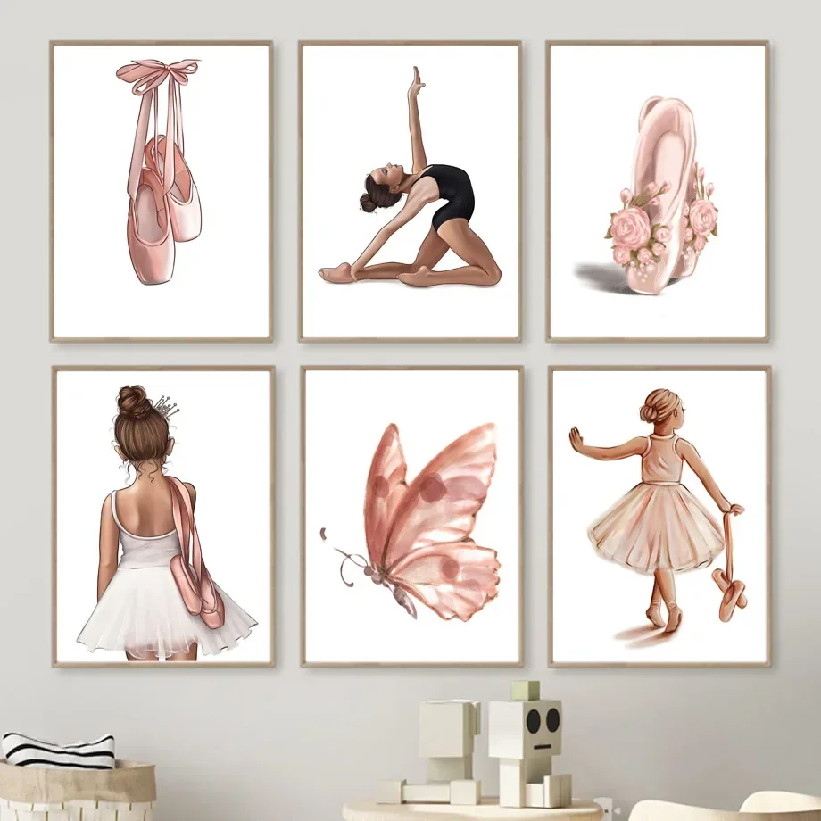 Cartoon Ballet Dance Shoes Sports Girls Wall Art Canvas Print - Kids Room Home Decor - Baby Wall Picture
