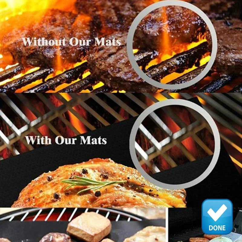 1-2pcs Reusable BBQ Grill Mat With Oil Brush Outdoor Kitchen BBQ Accessories Silicone  Barbecue Mat For Air Fryer Oven Baking Di