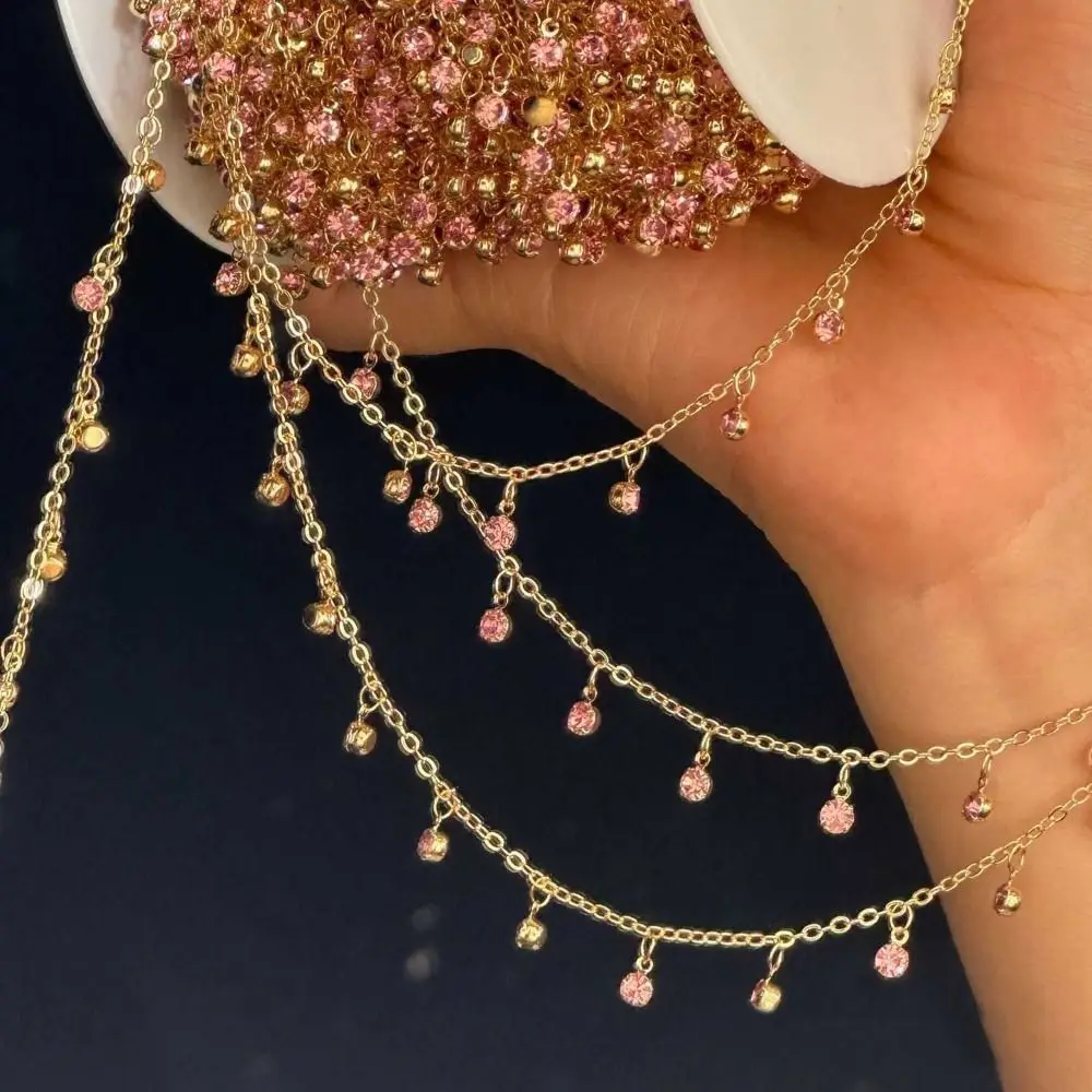 Chaîne en strass de 1 mètre de long, forme de goutte d'eau, style antique, chaîne en zircon, cristal de verre, chaîne de bijoux faite à la main, bijoux pour filles