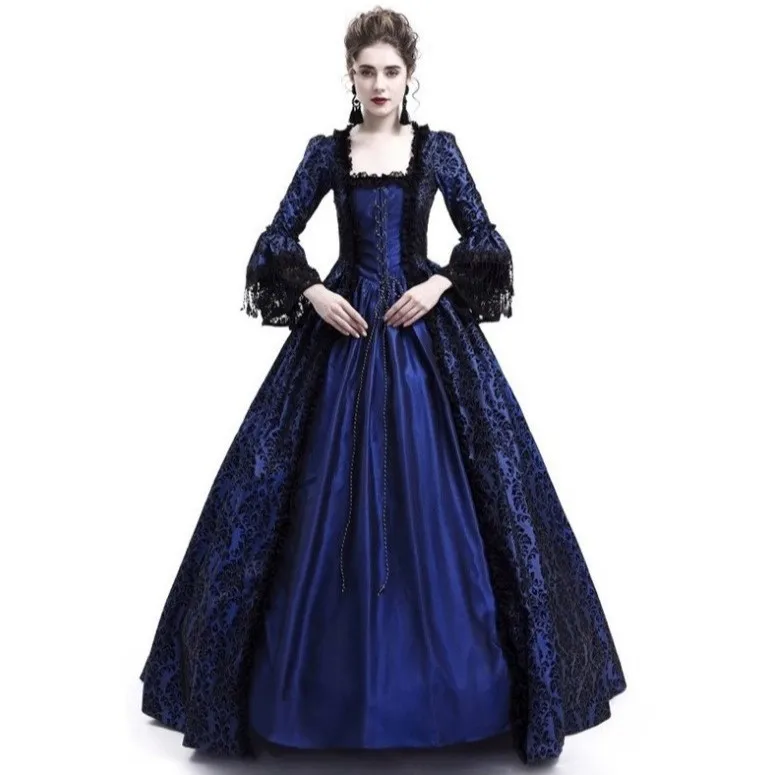 Patchwork Flared Sleeve Dress Maxi Length Literary Retro with High Waist Long Sleeve Long Dress Sexy Court Style Medieval Winter - view 5