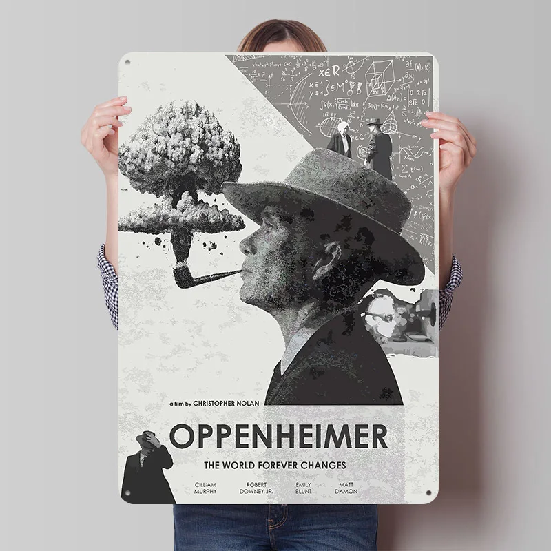 Плакат из жести «Фильм Оппенгеймер» (черно-белый), настенный декор, винтажные металлические вывески, ретро-табличка для домашнего декора