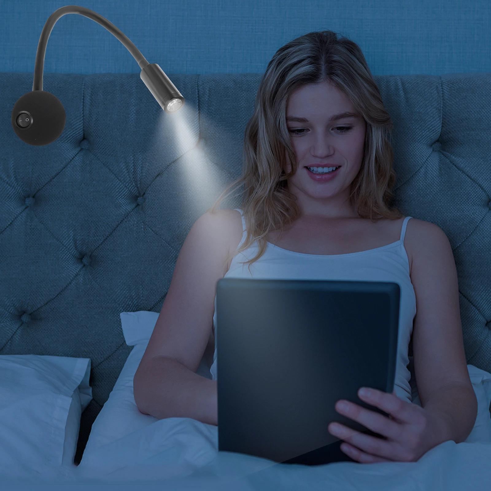 

LED Bedside Wall Hemp Rope Bed Light Light Black Gooseneck Reading for Bedroom Living Room Hemp Rope 3W 110-220V