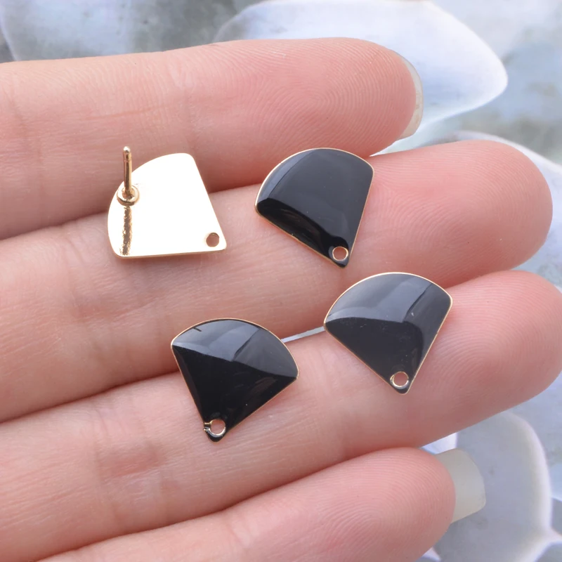 10 Stück Kupfer 18k vergoldete Emaille fächerförmige Ohrring-Verbinder Ohrstecker-Set für die Schmuckherstellung DIY – Detail 6