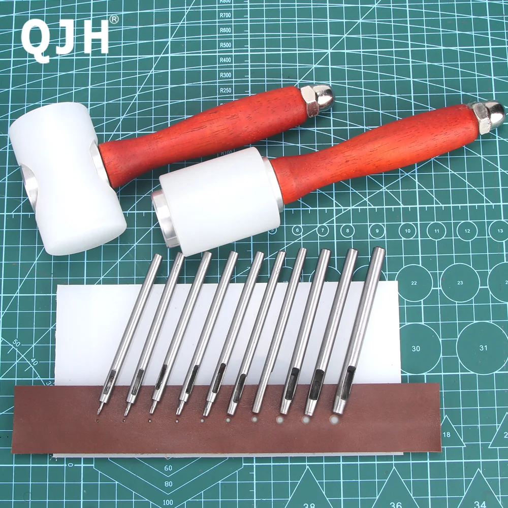 13Pcs Leather Hole Punch Set Including Leather Hole Punch Cutter 0.5-5mm - Leather Carving Nylon Hammer - Leather Stamping Board