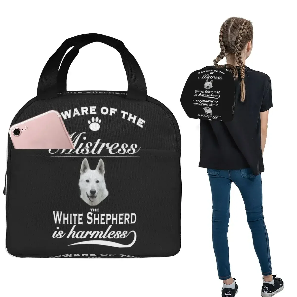 White German Shepherd Dog Insulated Lunch Bag for Women Children Leakproof Food Boxes Thermal Lunch Box Tote