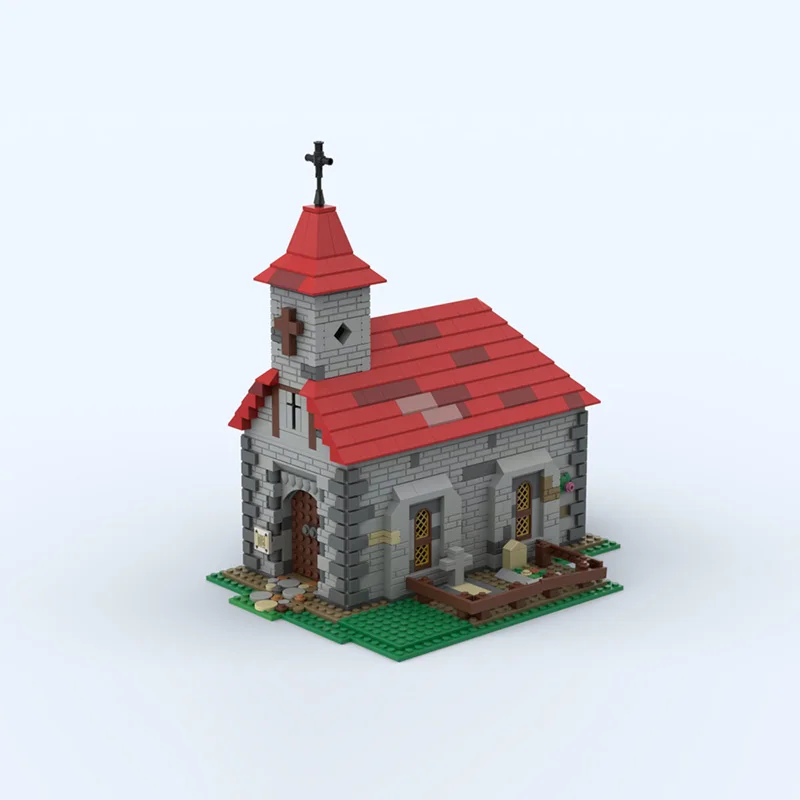 Mittelalterliche Burg Modell MOC Bausteine Dorf Kirche Architektur Modulare Technologie Kinder Urlaub Geschenk Montieren Spielzeug Anzug