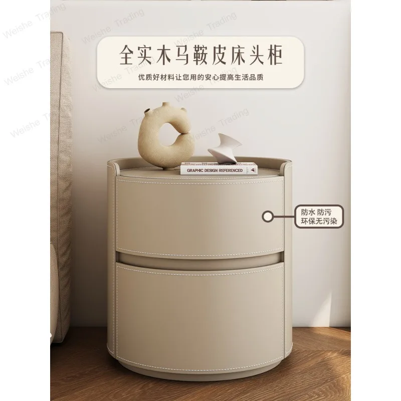 Bedside table khaki cute solid wood master bedroom new light luxury high-end children's round simple modern small bedroom