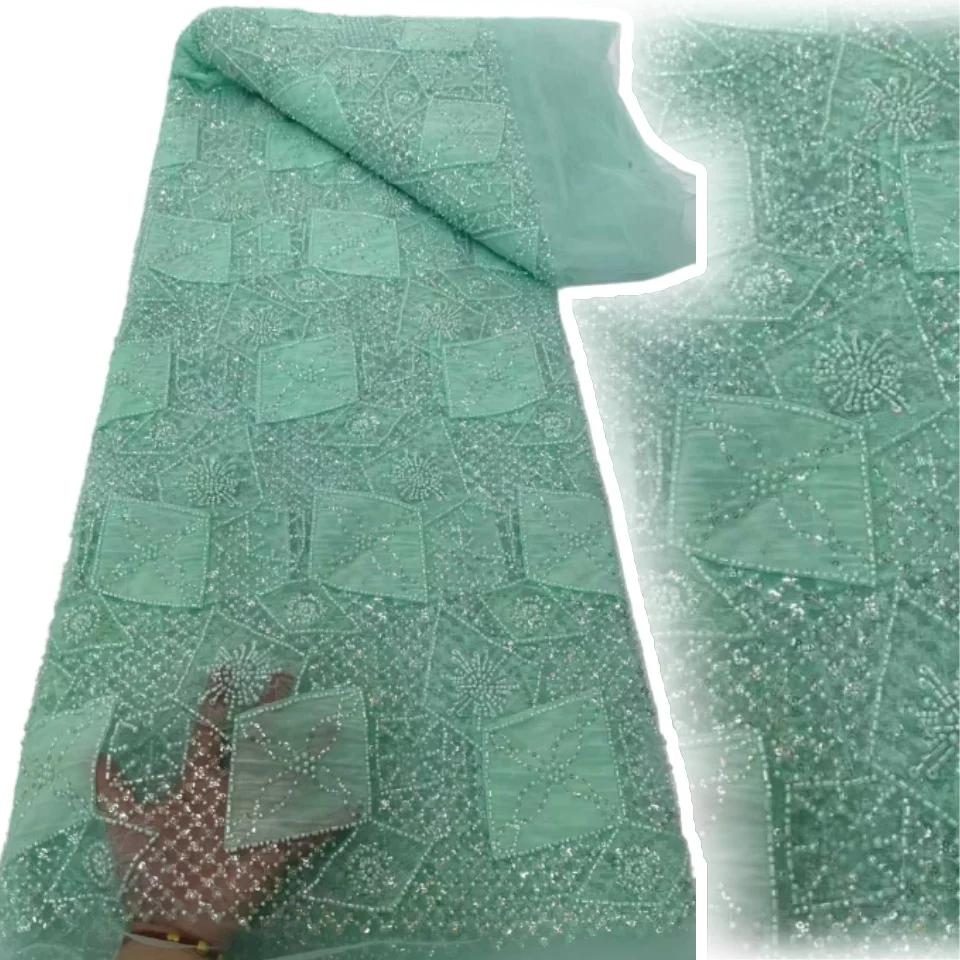 

Women's Delicate Embroidery Chiffon Mesh Lace Fabric 5 Yards French Fashion Dress Beaded Sequins Lace Evening Party Dresses 1512