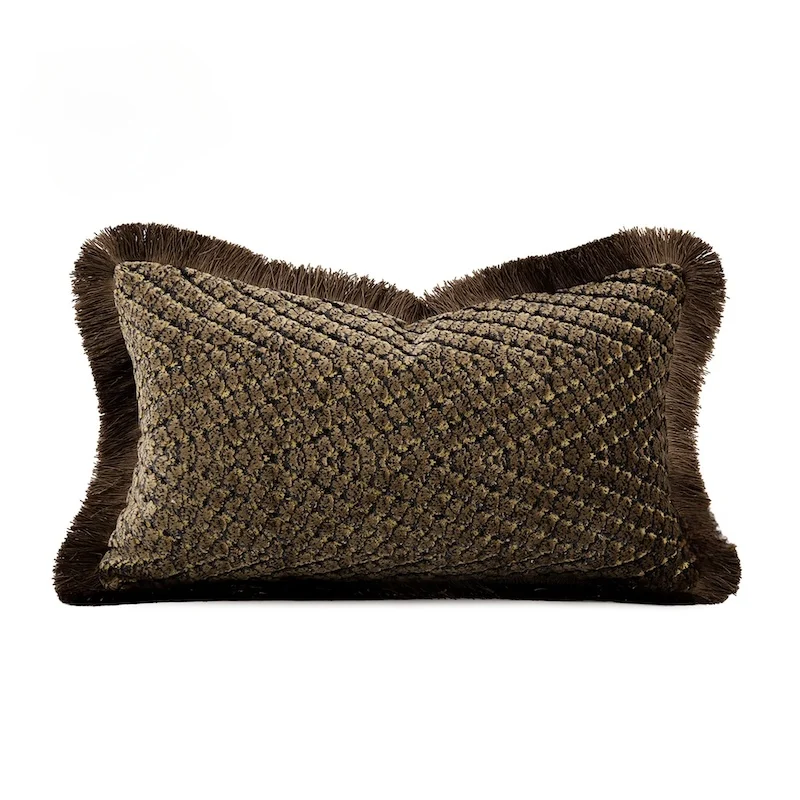 Brown Velvet Pillows Luxury Geometric Jacquard Cushion Case Modern Square Decorative Pillow Cover For Sofa Chair Home Decoration