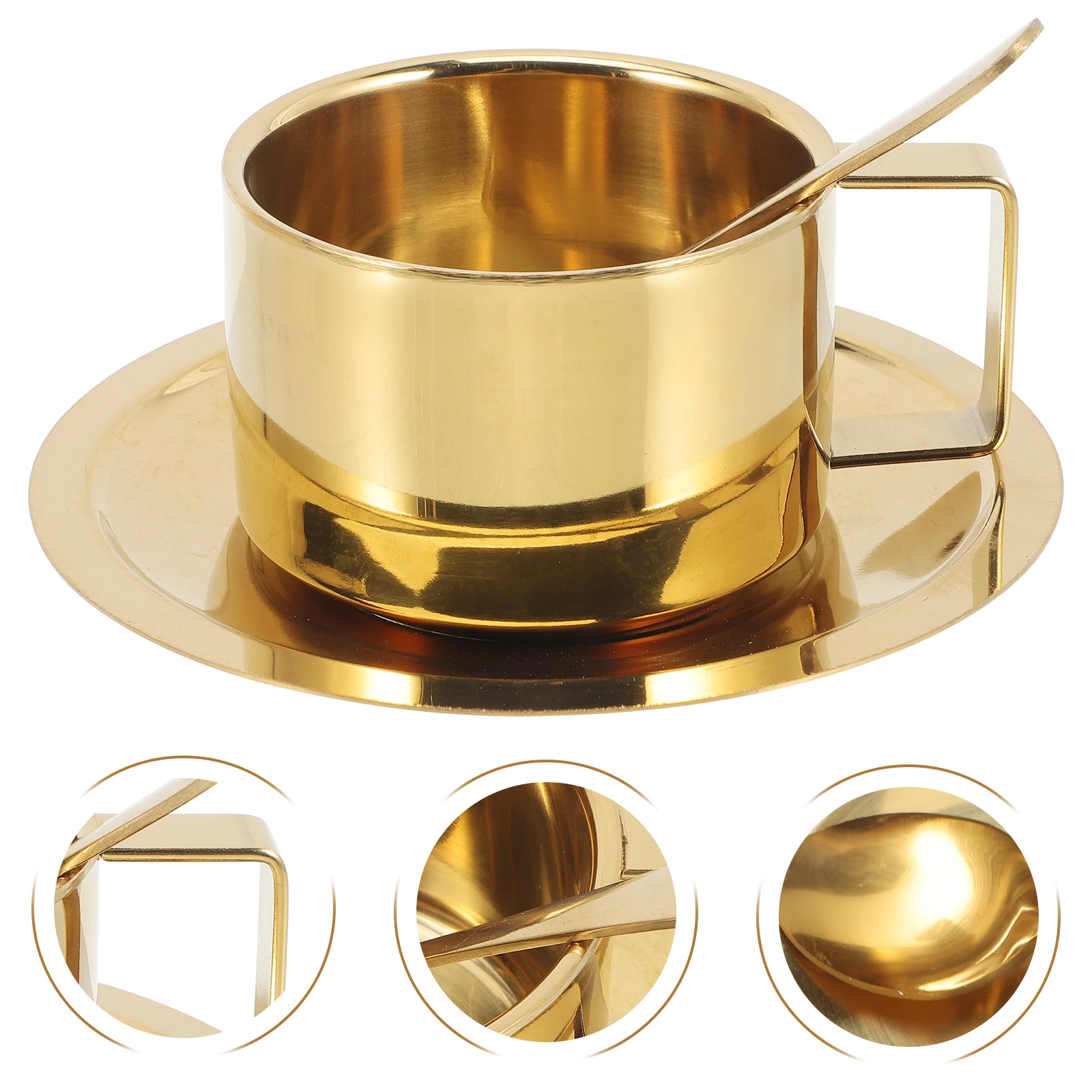 

Stainless Steel Coffee Mug Double Layered Milk Large Capacity Household Metal Breakfast Cup Portable Water Cup Saucer Kitchen