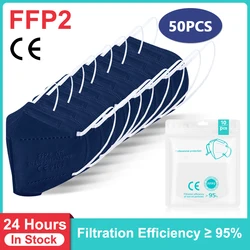 50pcs Adults Protective Masks FFP2 5-Layer Filtering Half Face Mask Multifunction Dust-Proof Anti-PM2.5 Multi-Colors Options