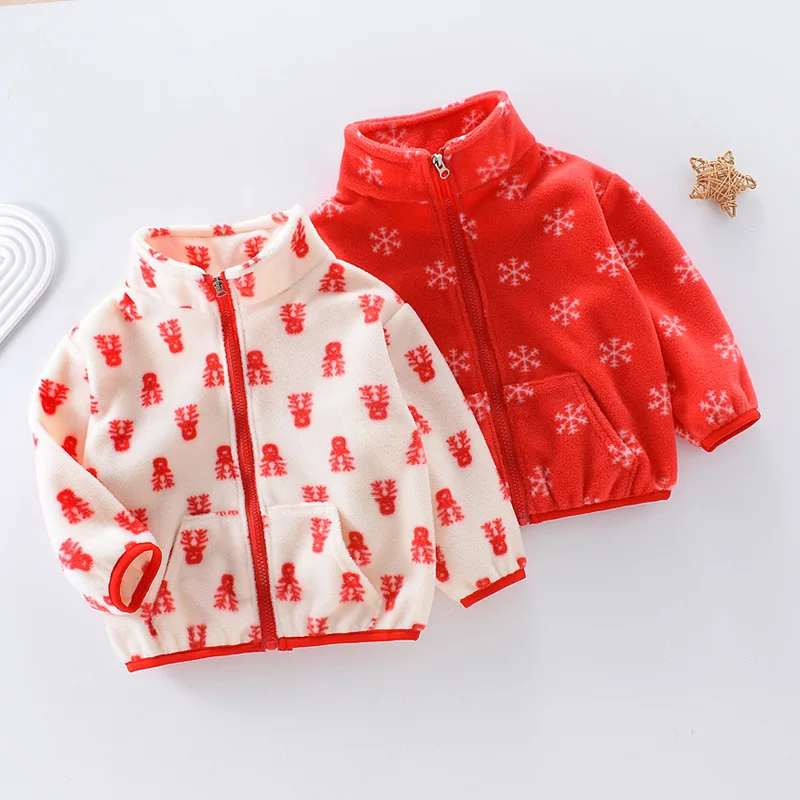 Baby Girls Fleece Coat Kids Cartoon Printed Outerwear Autumn Winter Warm Jacket 1 To 8Yrs Children\'s Thicken Clothing Casual