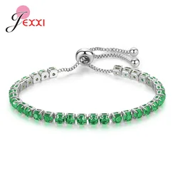 Charm Bracelets For Women Real 925 Sterling Silver Bracelet Colorful CZ Original Tennis Beads Link Woman Jewelry Adjust Chain