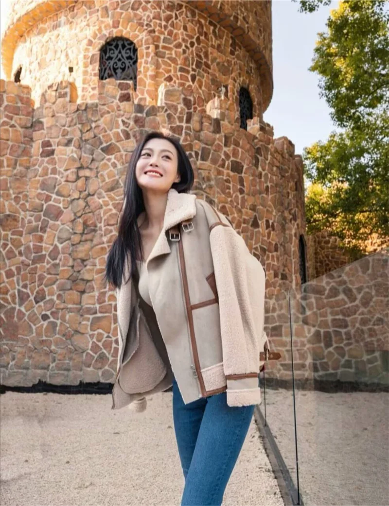 سترة نسائية من الجلد الصناعي بخياطة عصرية مع سحاب مزخرف وياقة واقفة وسترة شتوية دافئة جديدة سميكة #2