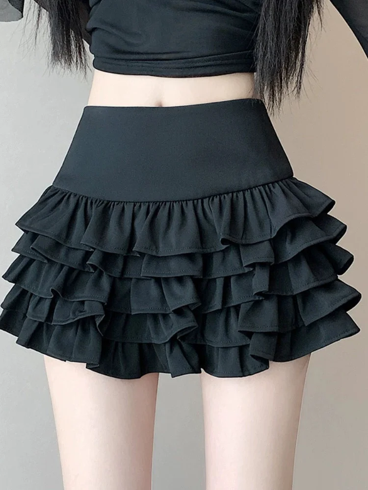 

Ruched Cascading Ruffles Cake Skirt for Women Summer New Spicy Girl High Waist Mini Pleated Skirt Black Tiered Skirt Kawaii