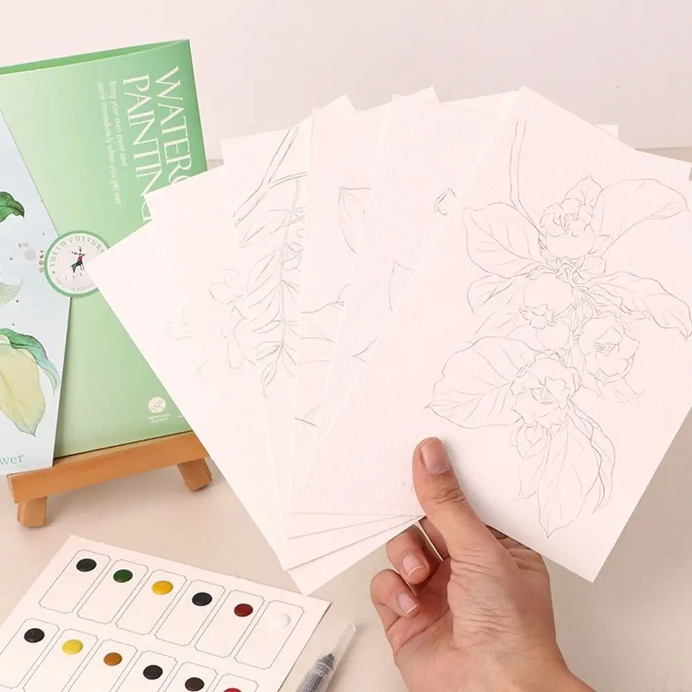 6-Page Foldable Watercolor Painting Kit High-Quality Paper 12 Colors Watercolor Coloring Book Various Designs