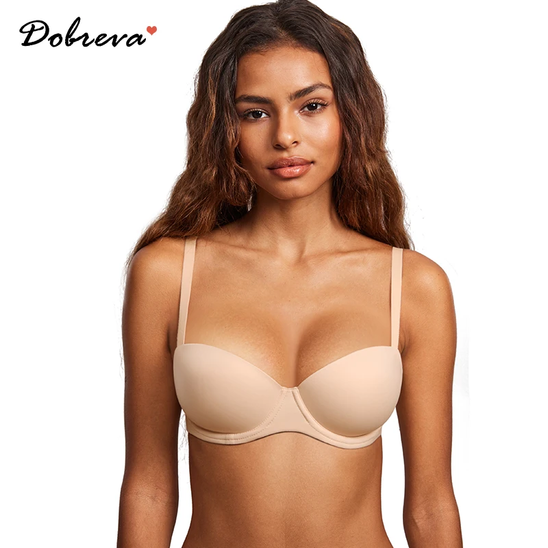 

DOBREVA Women's Lightly Padded Balconette Bra Tshirt Supportive Underwire Plus Size Demi