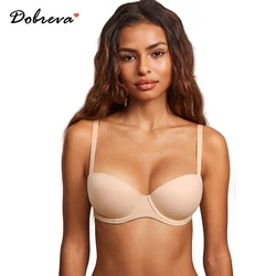 DOBREVA Women's Lightly Padded Balconette Bra Tshirt Supportive Underwire Plus Size Demi