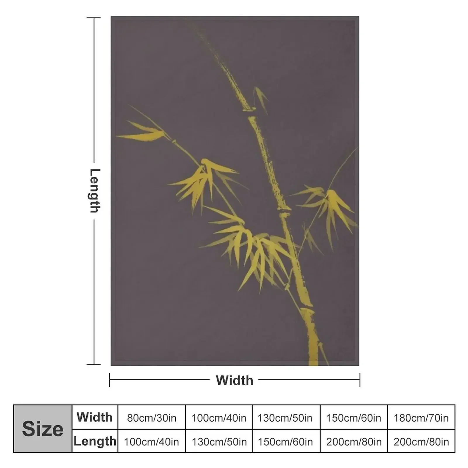 Exquisite artistic design in oriental Japanese Zen style of a golden bamboo stalk on earthy gray art print Throw Blanket