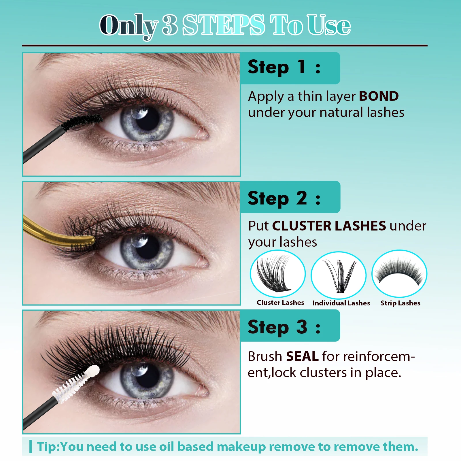 Amzgirl 10ml Eyelash Glue 2 in 1 Bond and Seal Waterproof Long Lasting 72 Hours Black Cluster Lash Glue + Lash Seal