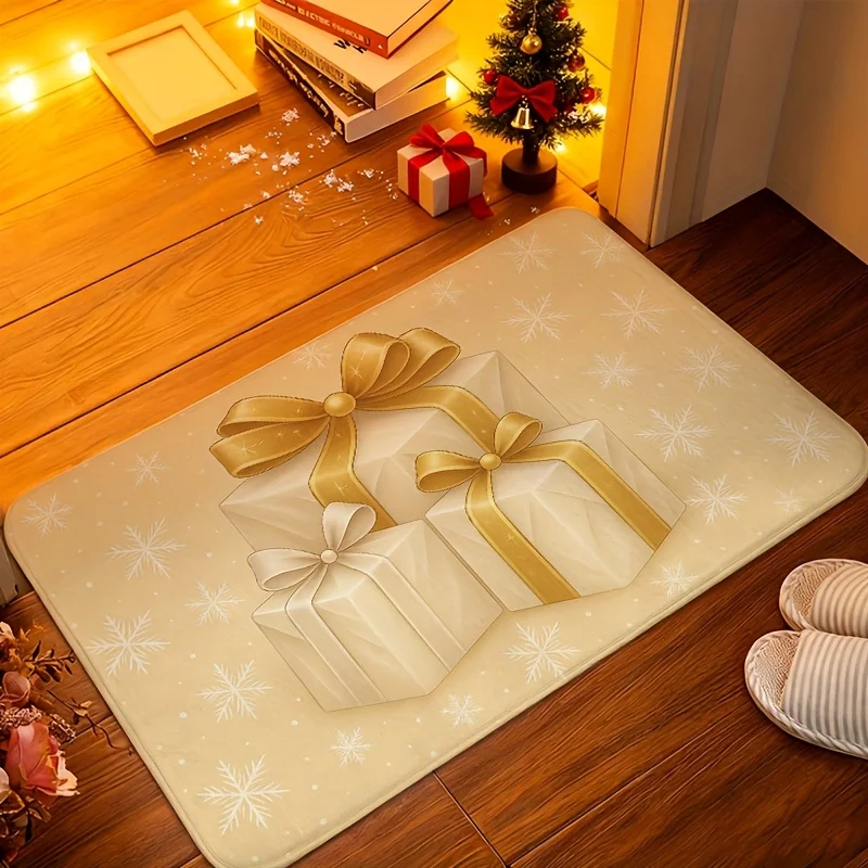 Golden Gift Box graphics welcome rug,bedroom,living room,entryway,porch Mat,Entry Door Rug Washable home decor Christmas Present