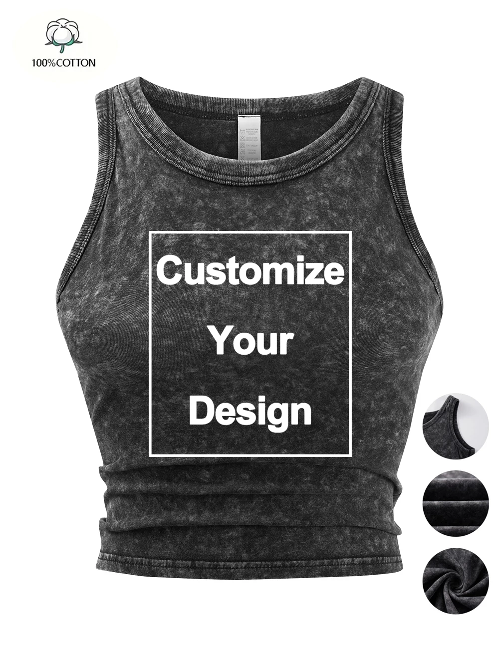 Y2k Summer Custom Womens Washed Tank T-Shirts Sleeveless Tight Vest Distressed DIY Logo Crop Tops Basic Casual Womans Clothes