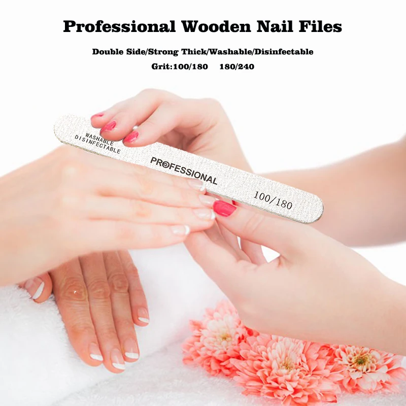 100 piezas de limas de madera profesionales, doble cara de 100/180/240, para salón, manicura, pedicura, uñas de gel 6