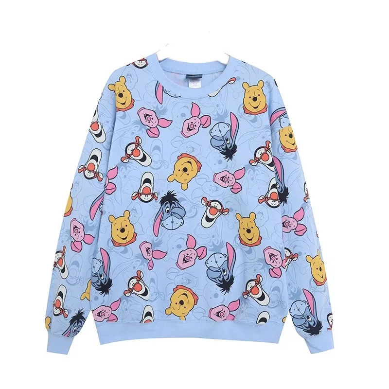 Cartoon Anime Pooh Printed Round Neck Sweatshirt Girls Boys Kawaii Soft Comfortable Casual Spring Autumn Long Sleeves Tops Gifts