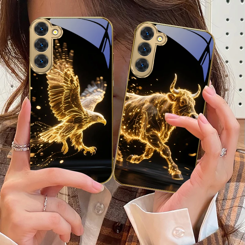 Golden Dragon Totem For Samsung Galaxy S20 FE S21 S22 S23 Plus S24 Ultra 25Ultra S21+ S9+ S22Plus Golden glass phone case